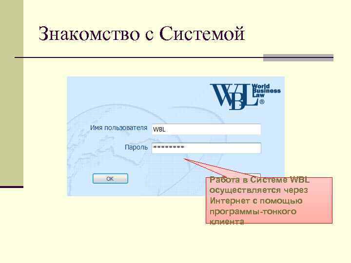 Знакомство с Системой     Работа в Системе WBL   