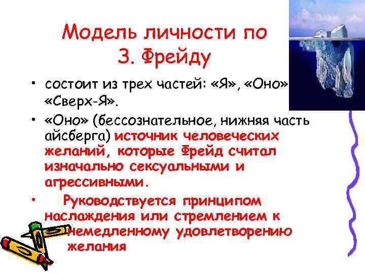   Модель личности по   З. Фрейду • состоит из трех частей: