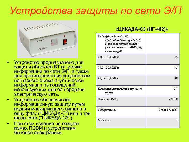   Устройства защиты по сети Э/П     «ЦИКАДА-С 3 (НГ-402)»