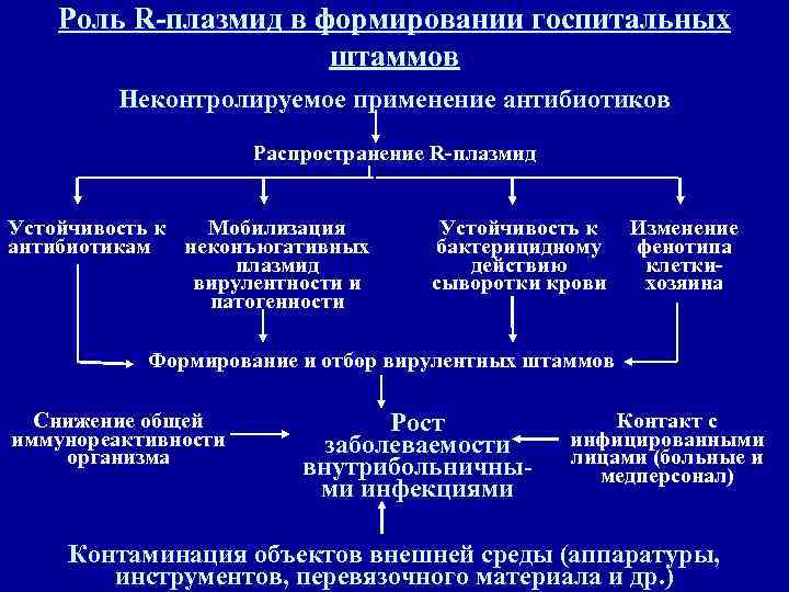   Роль R-плазмид в формировании госпитальных    штаммов   Неконтролируемое