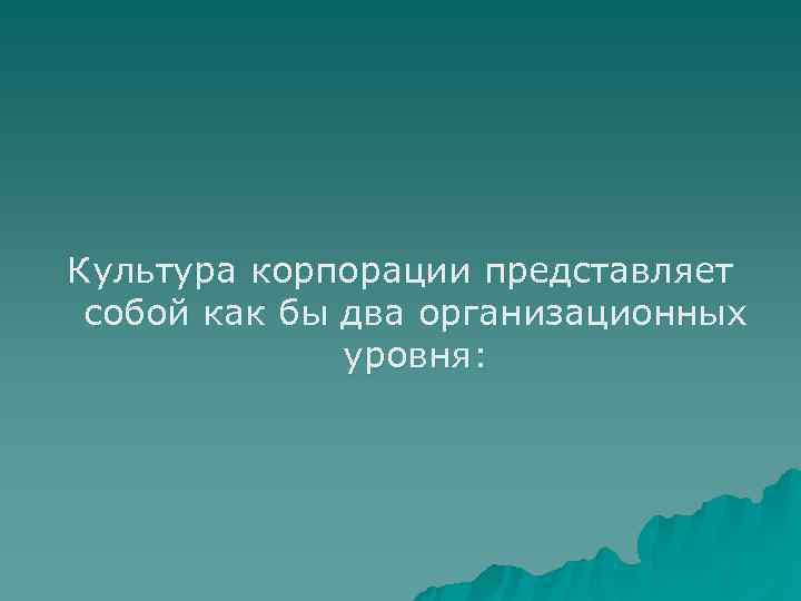 Культура корпорации представляет собой как бы два организационных    уровня: 