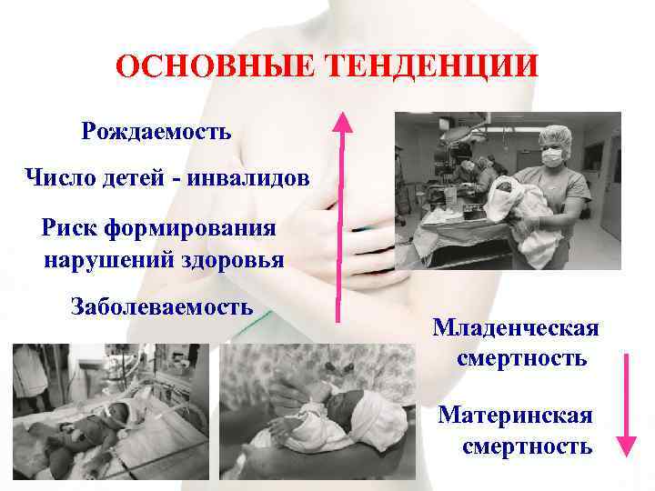 ОСНОВНЫЕ ТЕНДЕНЦИИ Рождаемость Число детей - инвалидов Риск формирования нарушений здоровья Заболеваемость Младенческая смертность