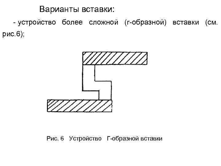    Варианты вставки:  устройство более сложной (г образной) вставки (см. рис.