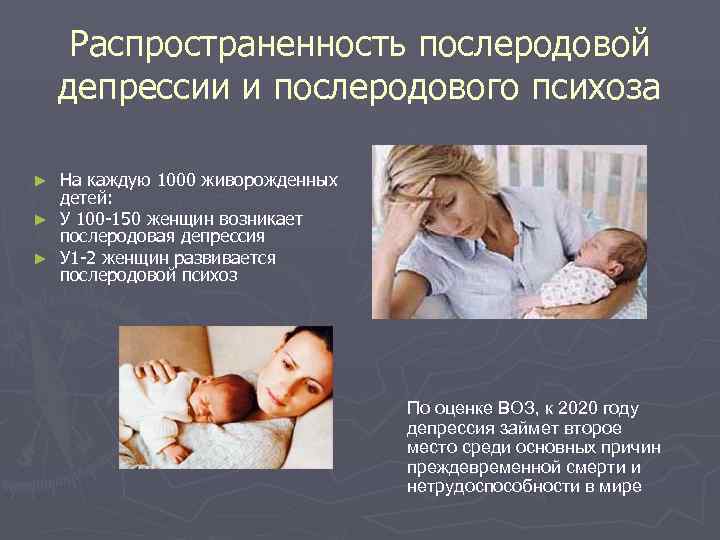  Распространенность послеродовой депрессии и послеродового психоза ► На каждую 1000 живорожденных  детей: