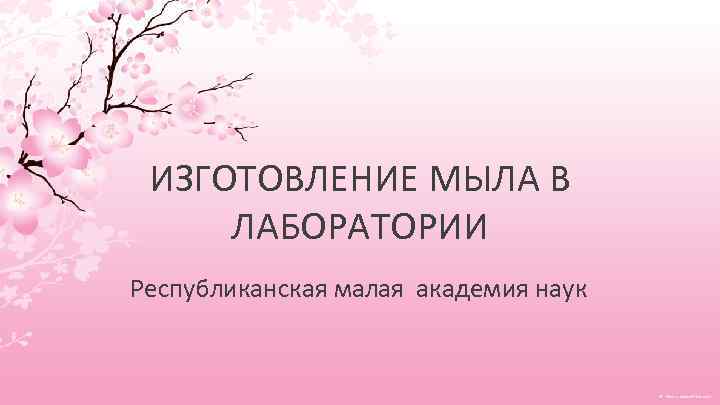  ИЗГОТОВЛЕНИЕ МЫЛА В  ЛАБОРАТОРИИ Республиканская малая академия наук 
