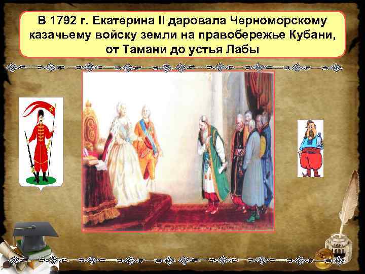  В 1792 г. Екатерина II даровала Черноморскому казачьему войску земли на правобережье Кубани,