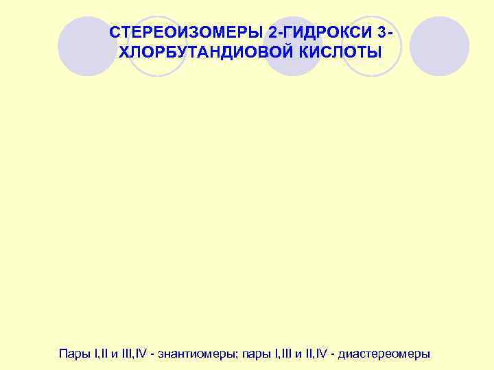    СТЕРЕОИЗОМЕРЫ 2 -ГИДРОКСИ 3 -  ХЛОРБУТАНДИОВОЙ КИСЛОТЫ Пары I, II