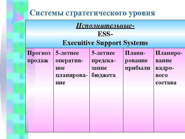 Системы стратегического уровня    Исполнительные-     ESS-  Execuitive
