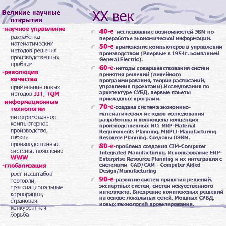 Великие научные  открытия   XX век -научное управление    