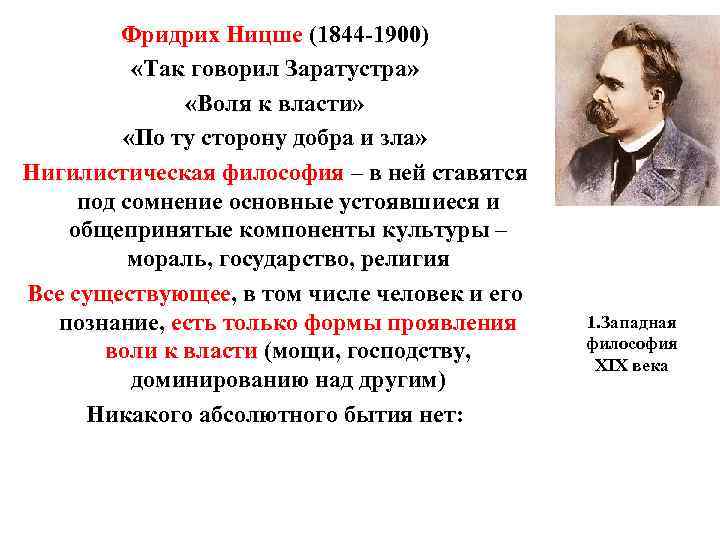 Фридрих Ницше (1844 -1900) «Так говорил Заратустра» «Воля Фридрих Ницше (1844 -1900) «Так говорил Заратустра» «Воля
