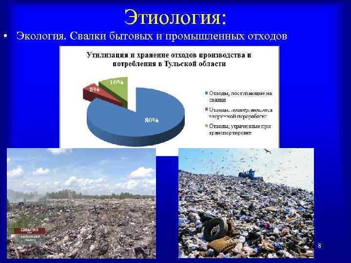 Этиология: • Экология. Свалки бытовых и промышленных отходов 8 