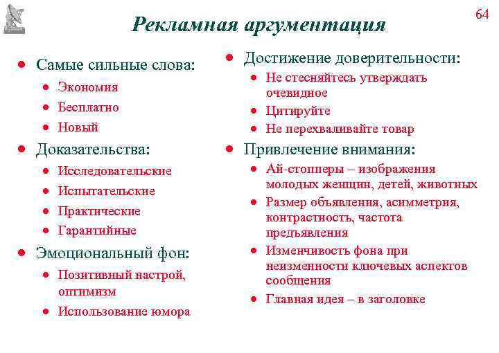       64   Рекламная аргументация · Самые сильные