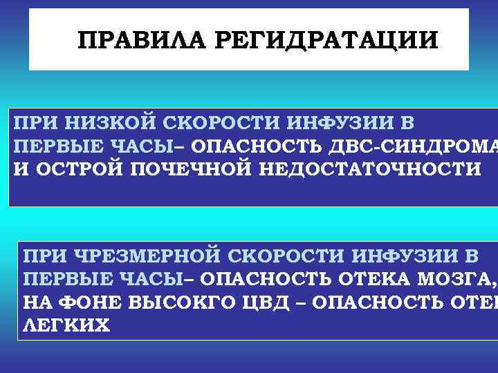   ПРАВИЛА РЕГИДРАТАЦИИ  ПРИ НИЗКОЙ СКОРОСТИ ИНФУЗИИ В ПЕРВЫЕ ЧАСЫ– ОПАСНОСТЬ ДВС-СИНДРОМА