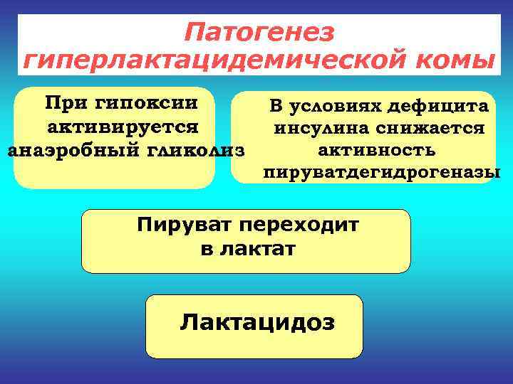   Патогенез гиперлактацидемической комы  При гипоксии  В условиях дефицита  активируется