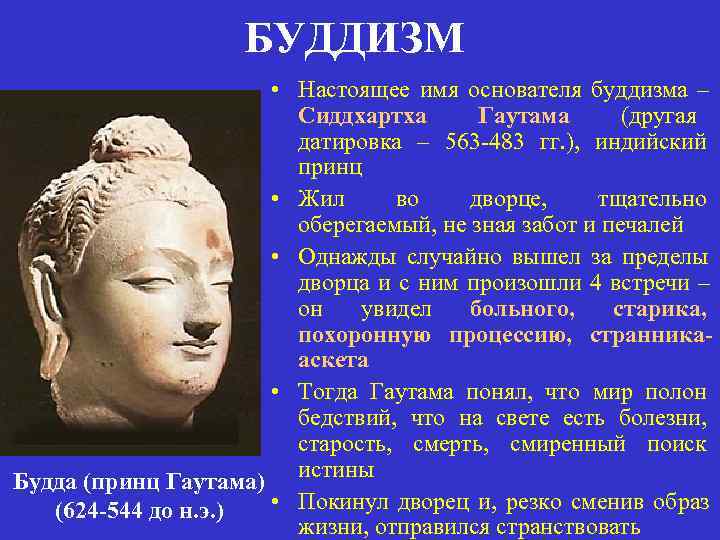     БУДДИЗМ    • Настоящее имя основателя буддизма –