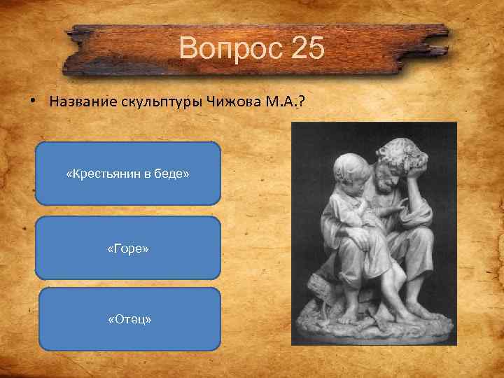 Вопрос 25 • Название скульптуры Чижова М. А. ? Вопрос 25 • Название скульптуры Чижова М. А. ?