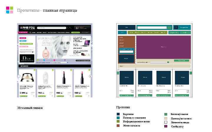 Прототипы– главная страница Исходный снимок    Прототип     