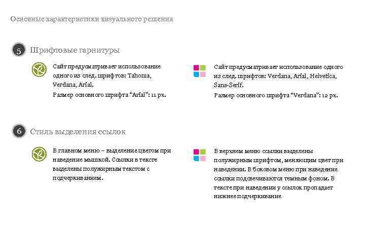 Основные характеристики визуального решения 5  Шрифтовые гарнитуры  Сайт предусматривает использование одного из