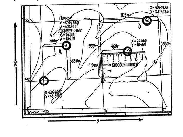 Рис. 3. Определение полных и сокращённых координат по     карте. 