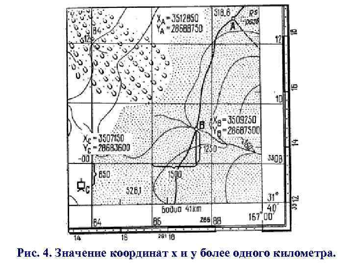 Рис. 4. Значение координат х и у более одного километра. 