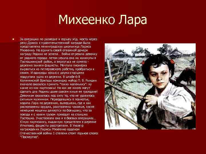       Михеенко Лара n  За операцию по разведке