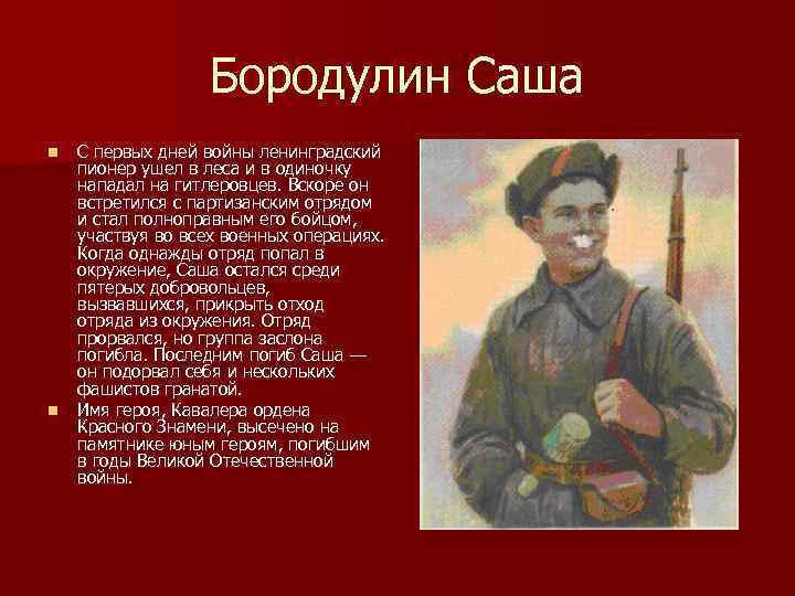     Бородулин Саша n  С первых дней войны ленинградский пионер