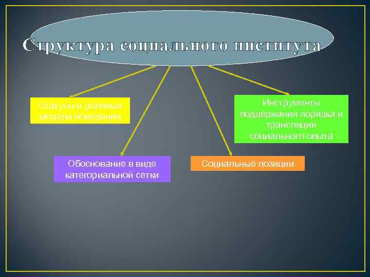 Структура социального института  Статусы и ролевые    Инструменты модели поведения 