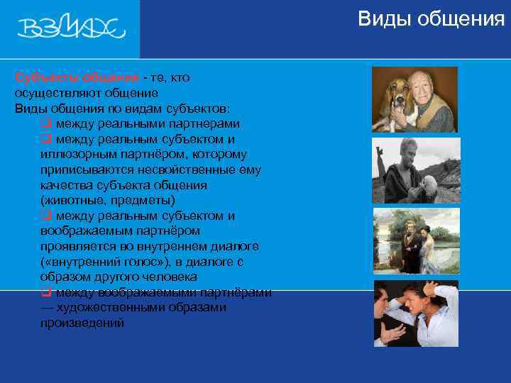        Виды общения  Субъекты общения - те,