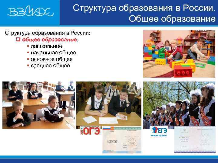 Структура образования в России. Общее образование Структура образования в России. Общее образование