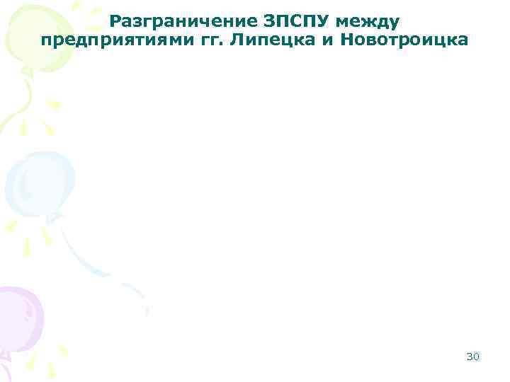 Разграничение ЗПСПУ между предприятиями гг. Липецка и Новотроицка 30 Разграничение ЗПСПУ между предприятиями гг. Липецка и Новотроицка 30