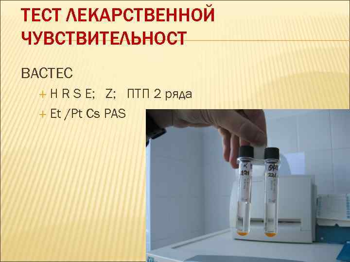 ТЕСТ ЛЕКАРСТВЕННОЙ ЧУВСТВИТЕЛЬНОСТ ВАСТЕС  H R S E; Z; ПТП 2 ряда Et