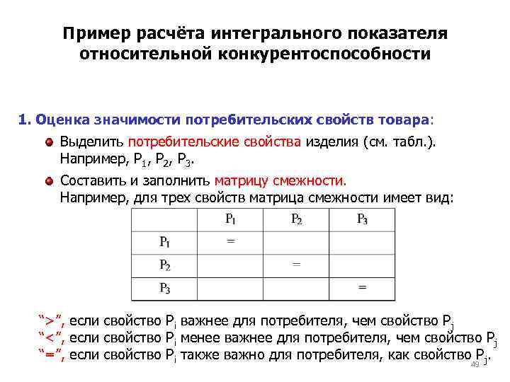 Пример расчёта интегрального показателя относительной конкурентоспособности 1. Оценка значимости потребительских свойств товара: Выделить потребительские
