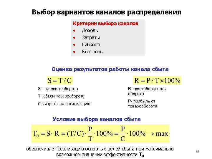 Выбор вариантов каналов распределения Критерии выбора каналов Доходы Затраты Гибкость Контроль Оценка результатов работы