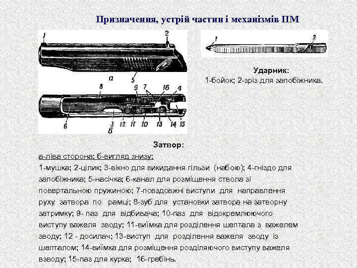     Призначення, устрій частин і механізмів ПМ    