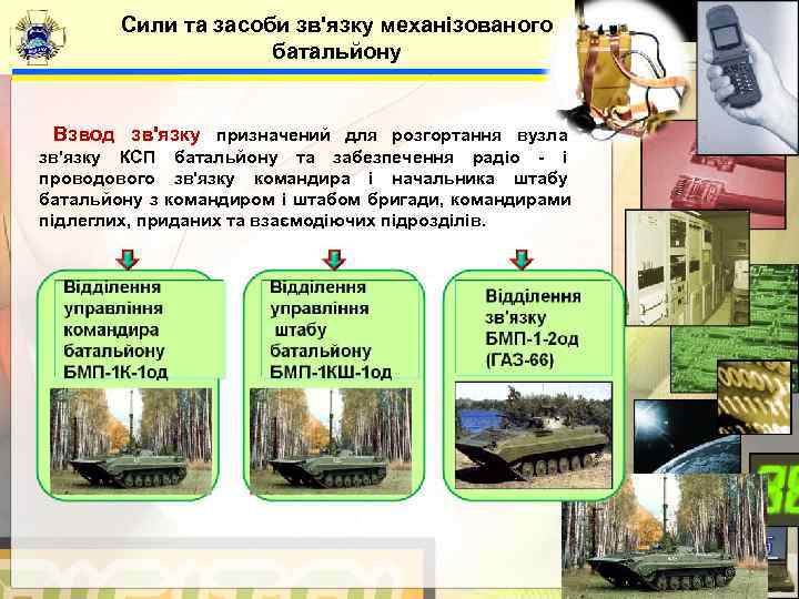   Сили та засоби зв'язку механізованого    батальйону Взвод зв'язку призначений
