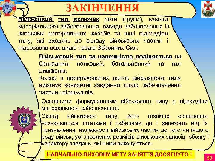    ЗАКІНЧЕННЯ Військовий тил включає роти (групи),  взводи   