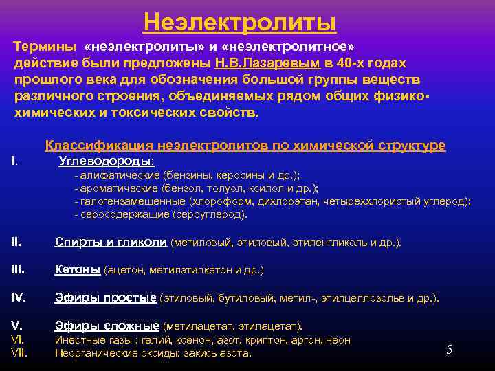     Неэлектролиты Термины «неэлектролиты» и «неэлектролитное» действие были предложены Н. В.