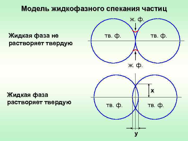   Модель жидкофазного спекания частиц       ж. ф.