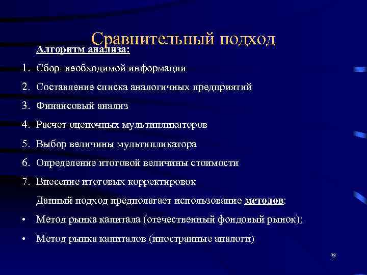   Сравнительный подход  Алгоритм анализа: 1. Сбор необходимой информации 2. Составление списка