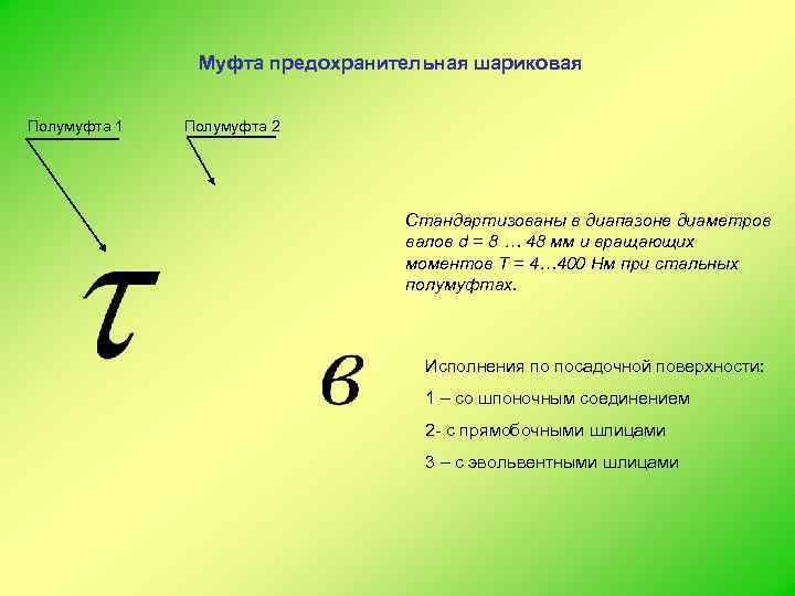     Муфта предохранительная шариковая  Полумуфта 1  Полумуфта 2 
