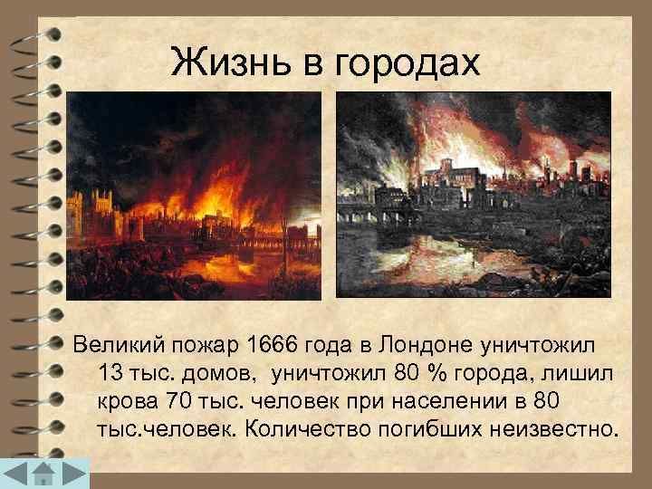   Жизнь в городах Великий пожар 1666 года в Лондоне уничтожил  13
