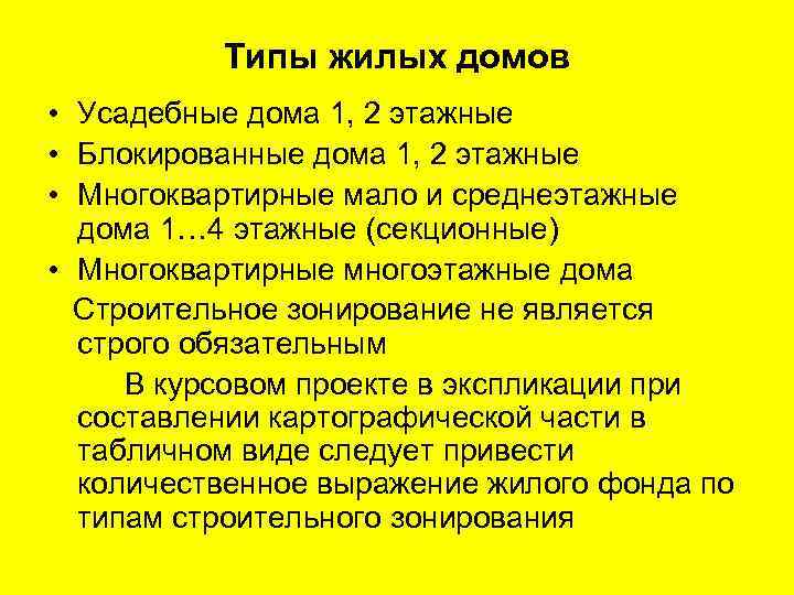    Типы жилых домов • Усадебные дома 1, 2 этажные • Блокированные