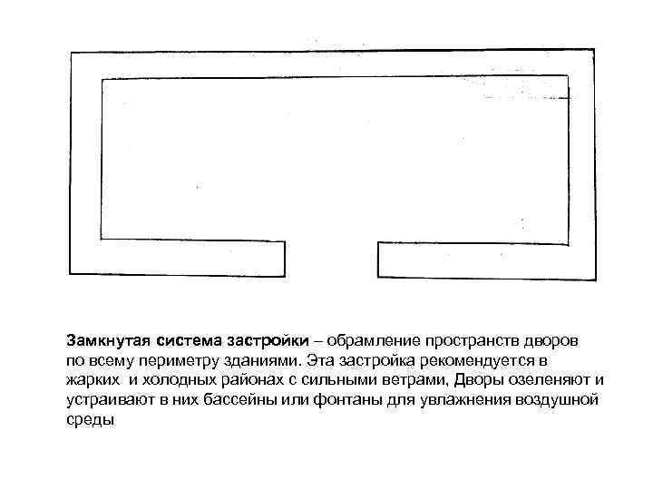 Замкнутая система застройки – обрамление пространств дворов по всему периметру зданиями. Эта застройка рекомендуется