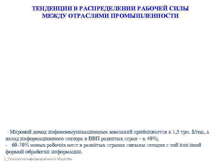     ТЕНДЕНЦИИ В РАСПРЕДЕЛЕНИИ РАБОЧЕЙ СИЛЫ   МЕЖДУ ОТРАСЛЯМИ ПРОМЫШЛЕННОСТИ