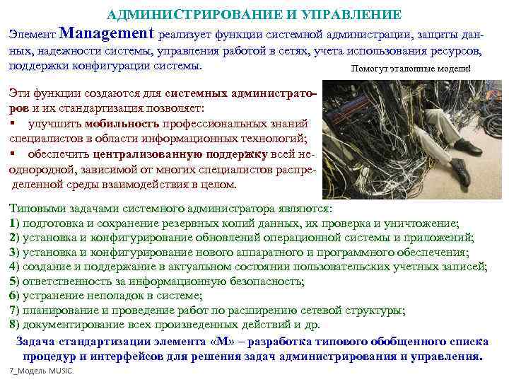    АДМИНИСТРИРОВАНИЕ И УПРАВЛЕНИЕ Элемент Management реализует функции системной администрации, защиты дан-