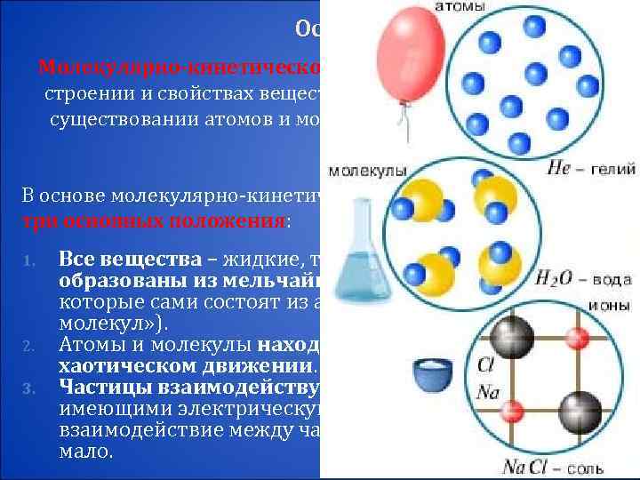      Основные положения МКТ Молекулярно-кинетической теорией называют учение о 
