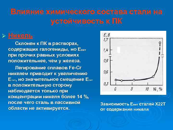   Влияние химического состава стали на   устойчивость к ПК Ø 