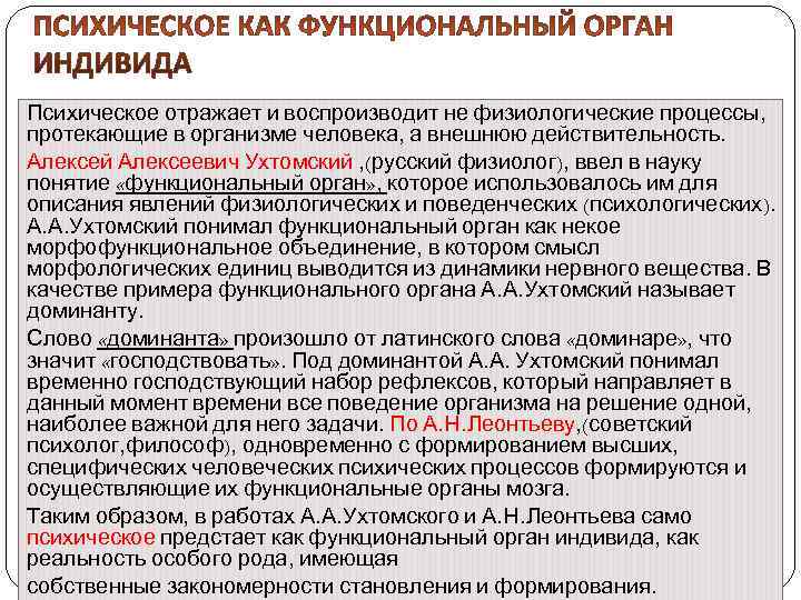 Психическое отражает и воспроизводит не физиологические процессы, протекающие в организме человека, а внешнюю действительность.