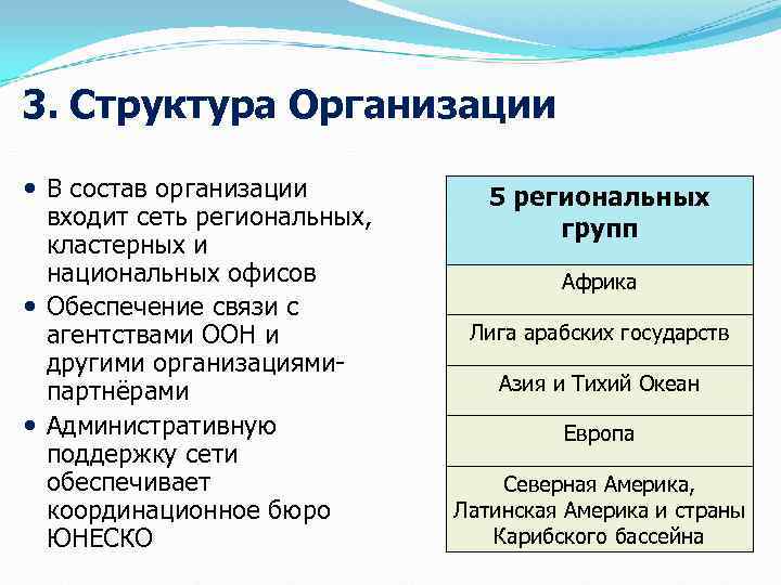 3. Структура Организации  В состав организации  5 региональных  входит сеть региональных,