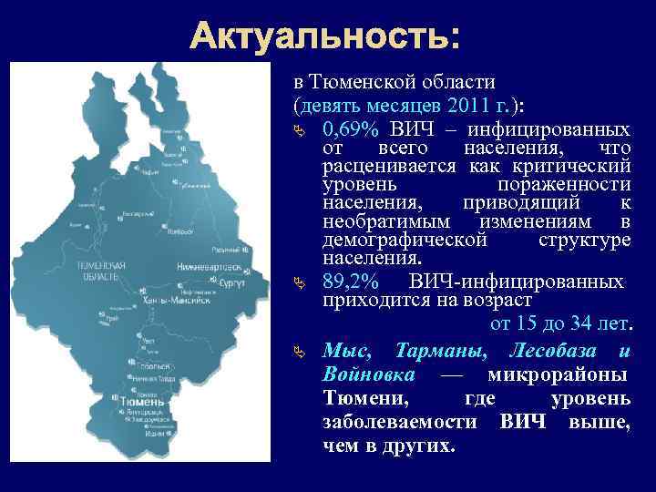 Актуальность:   в Тюменской области (девять месяцев 2011 г. ): Ä 0, 69%